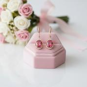 14k Rose Gold 1.6 Ct Pink Topaz with 0.185 Ct Diamond Option Earrings-Black Diamonds New York