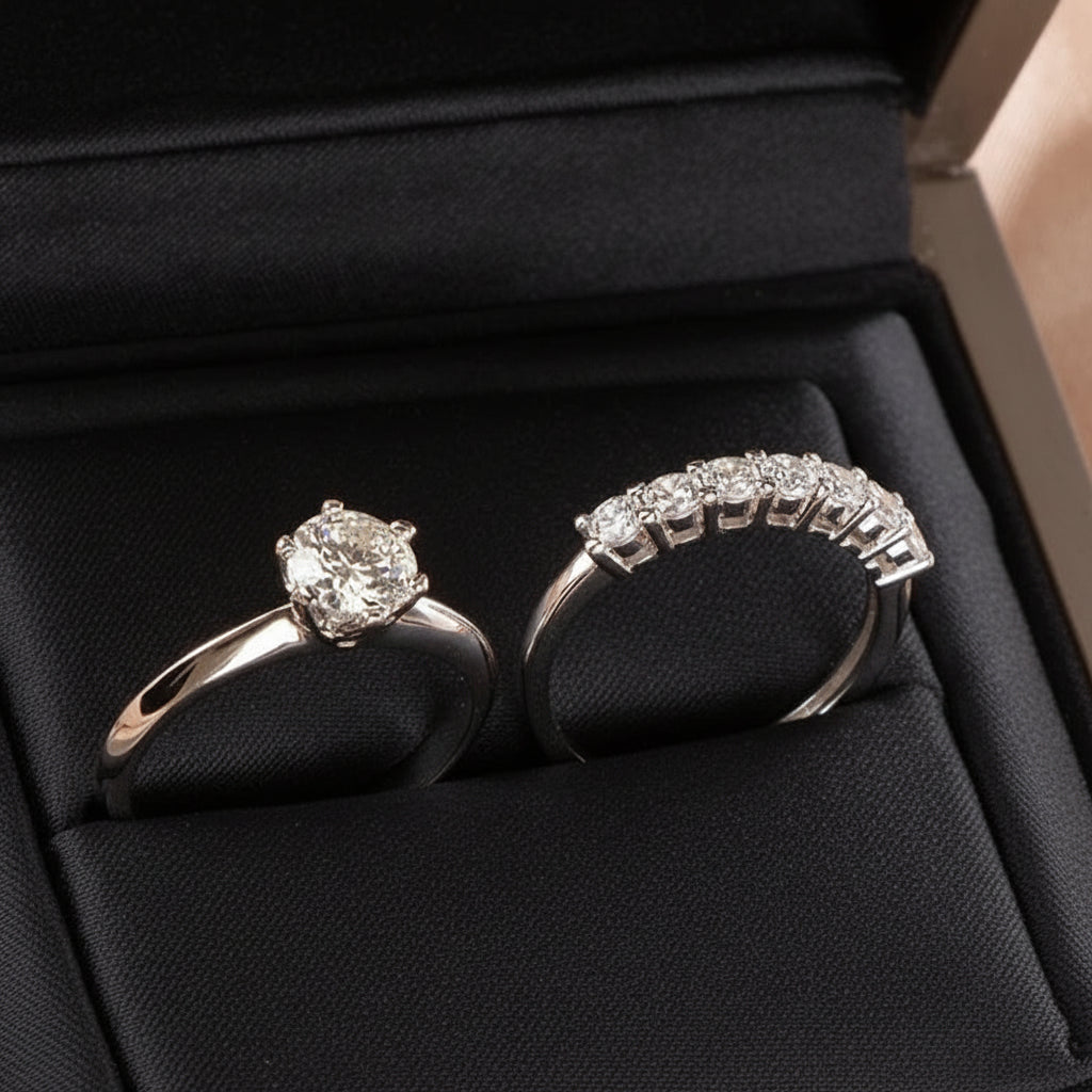 1.7 Ctw Round Diamond Option Engagement Ring Set-Black Diamonds New York
