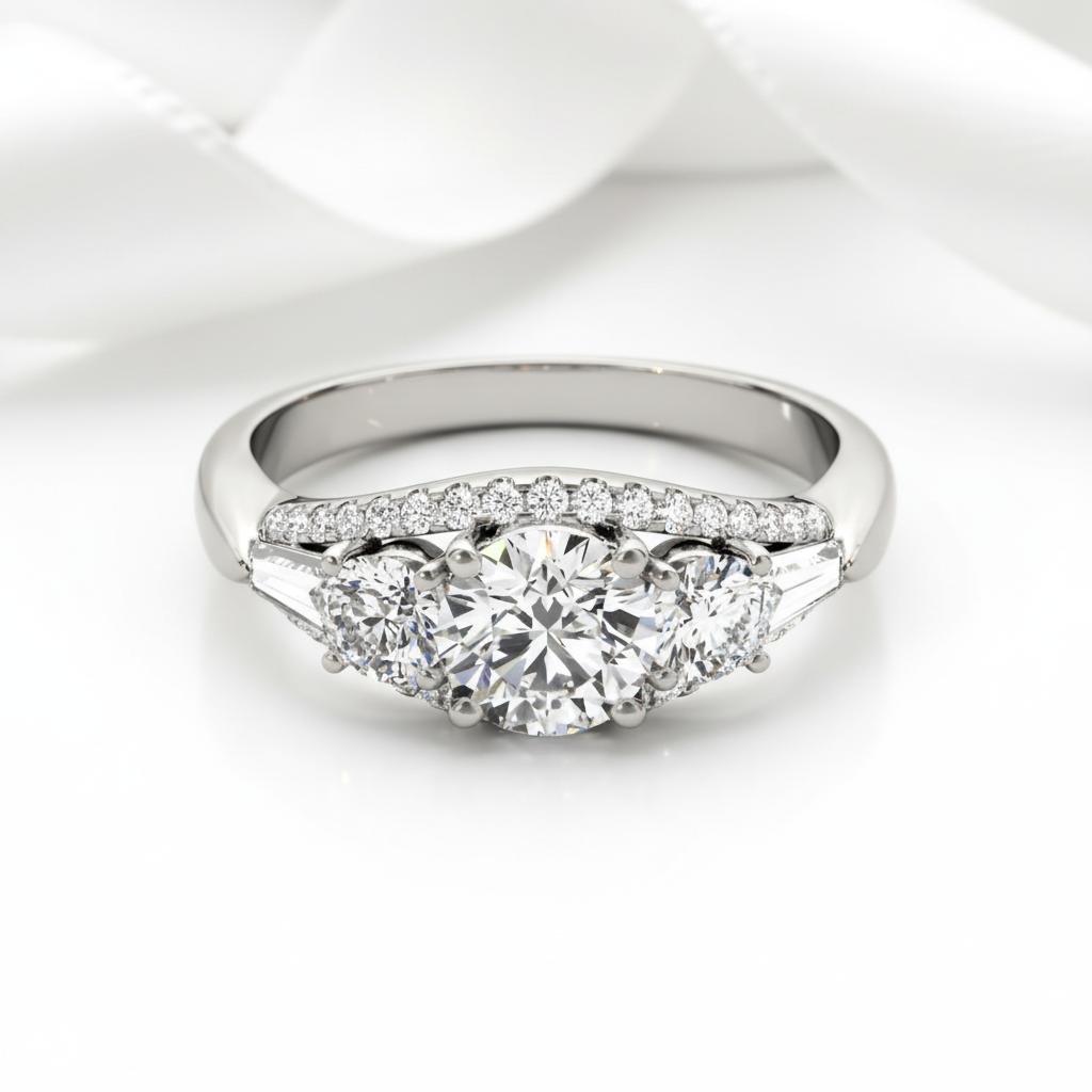 1.8 ct Round Cut Diamond Option Three Stone Engagement-Black Diamonds New York