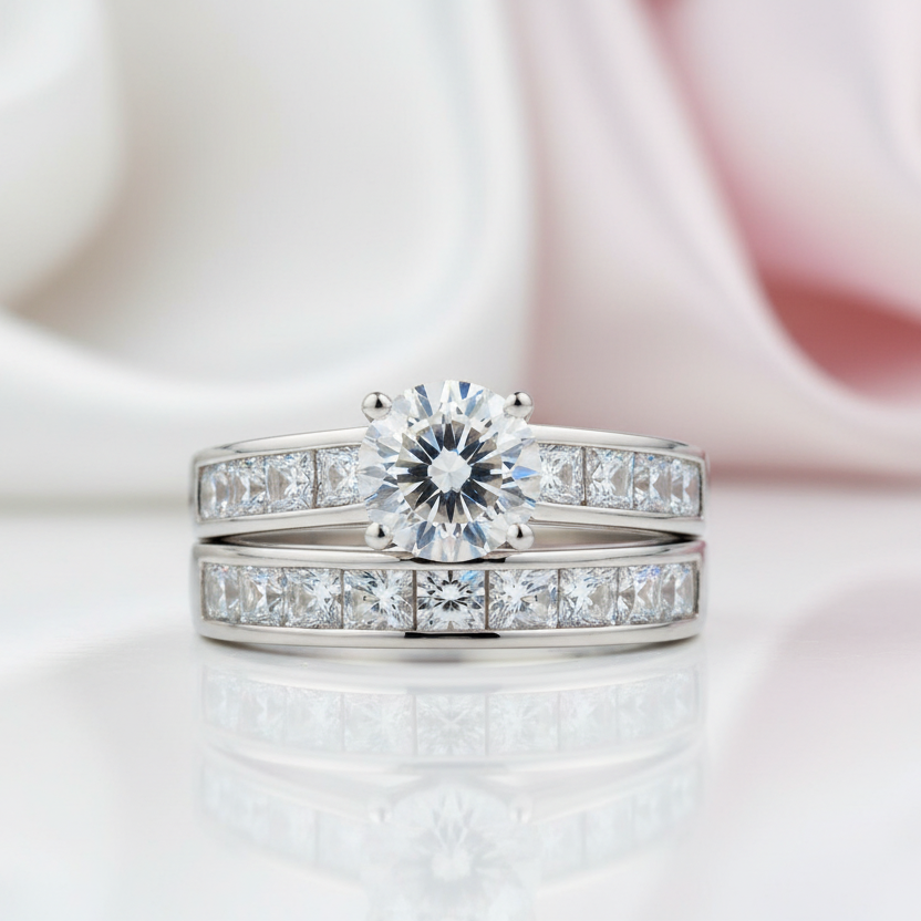 1.8 Ct Round Diamond Option Engagement Ring Set-Black Diamonds New York