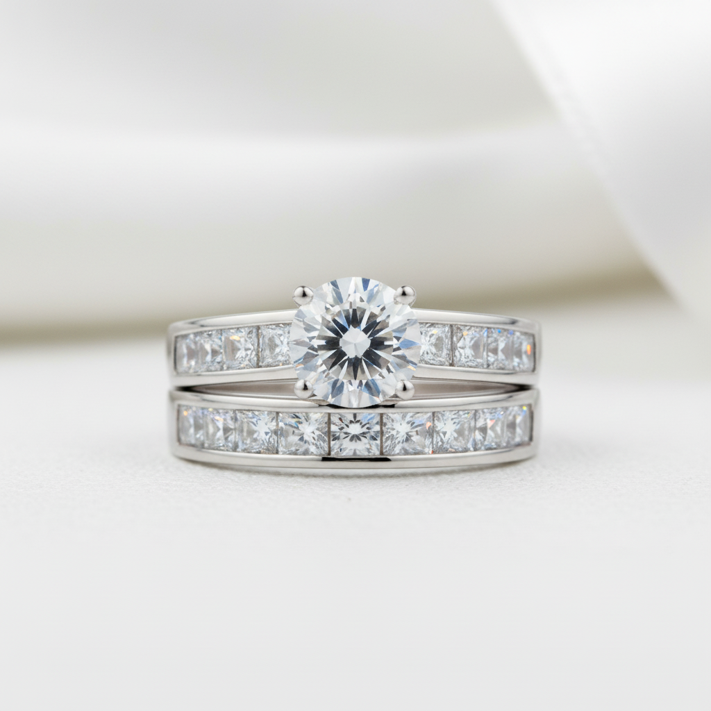 1.8 Ct Round Diamond Engagement Ring Set-Black Diamonds New York