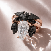 My Ever After Ring - Coffin Cut Diamond Option with Skulls, Bat and Roses Promise Ring-Black Diamonds New York