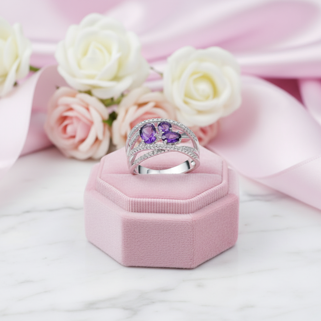 1.84Ct Purple Amethyst Gemstone Ring-Black Diamonds New York