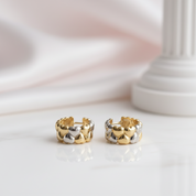 18K Gold Heart Shaped Two Color Hoop Earrings-Black Diamonds New York