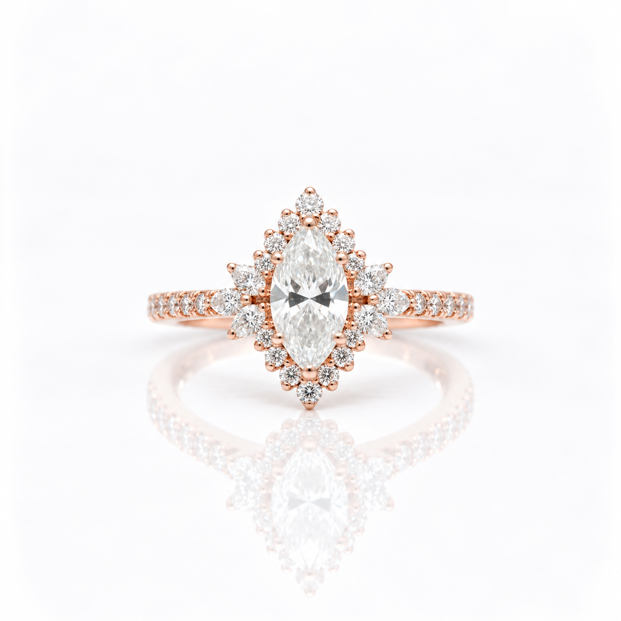 18K Marquise Cut Diamond Option Halo Engagement Ring-Black Diamonds New York