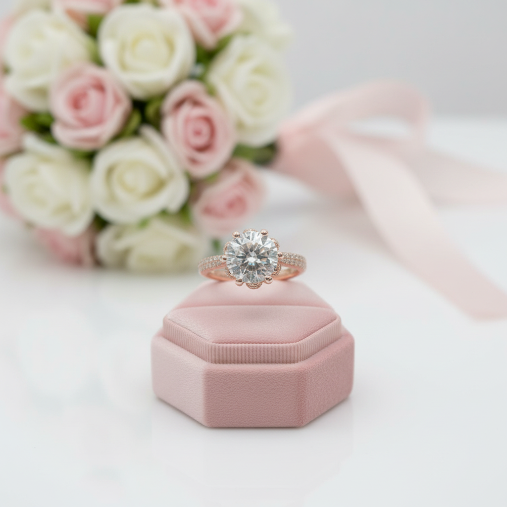 18K Rose Gold Round Cut 2 Carat Diamond Option Blossom Engagement Ring-Black Diamonds New York
