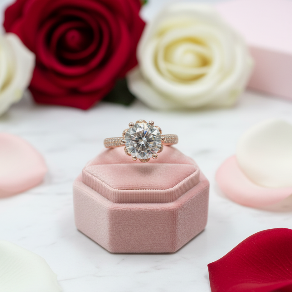 18K Rose Gold Round Cut 2 Carat Diamond Blossom Engagement Ring-Black Diamonds New York