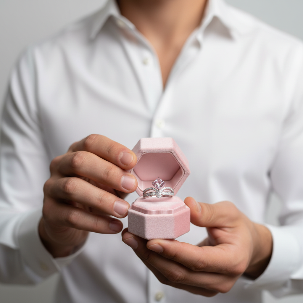 18K White Gold 1ct Princess Cut Pink Diamond Option Crown Engagement Ring-Black Diamonds New York