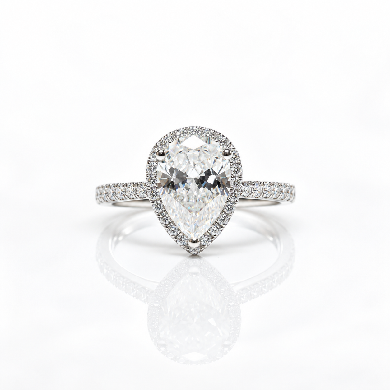 18k White Gold Pear Cut 1ct Diamond Option Water Drop Engagement Ring-Black Diamonds New York