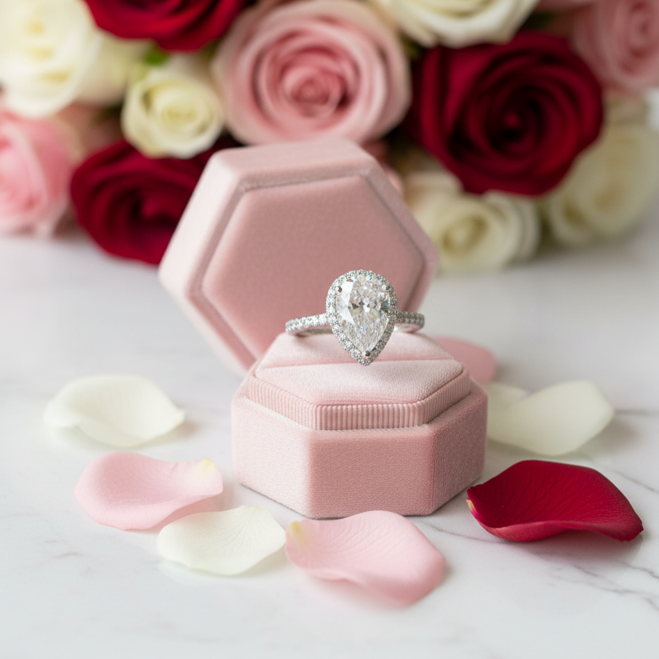 18K White Gold Pear Cut 1ct Diamond Water Drop Engagement Ring-Black Diamonds New York