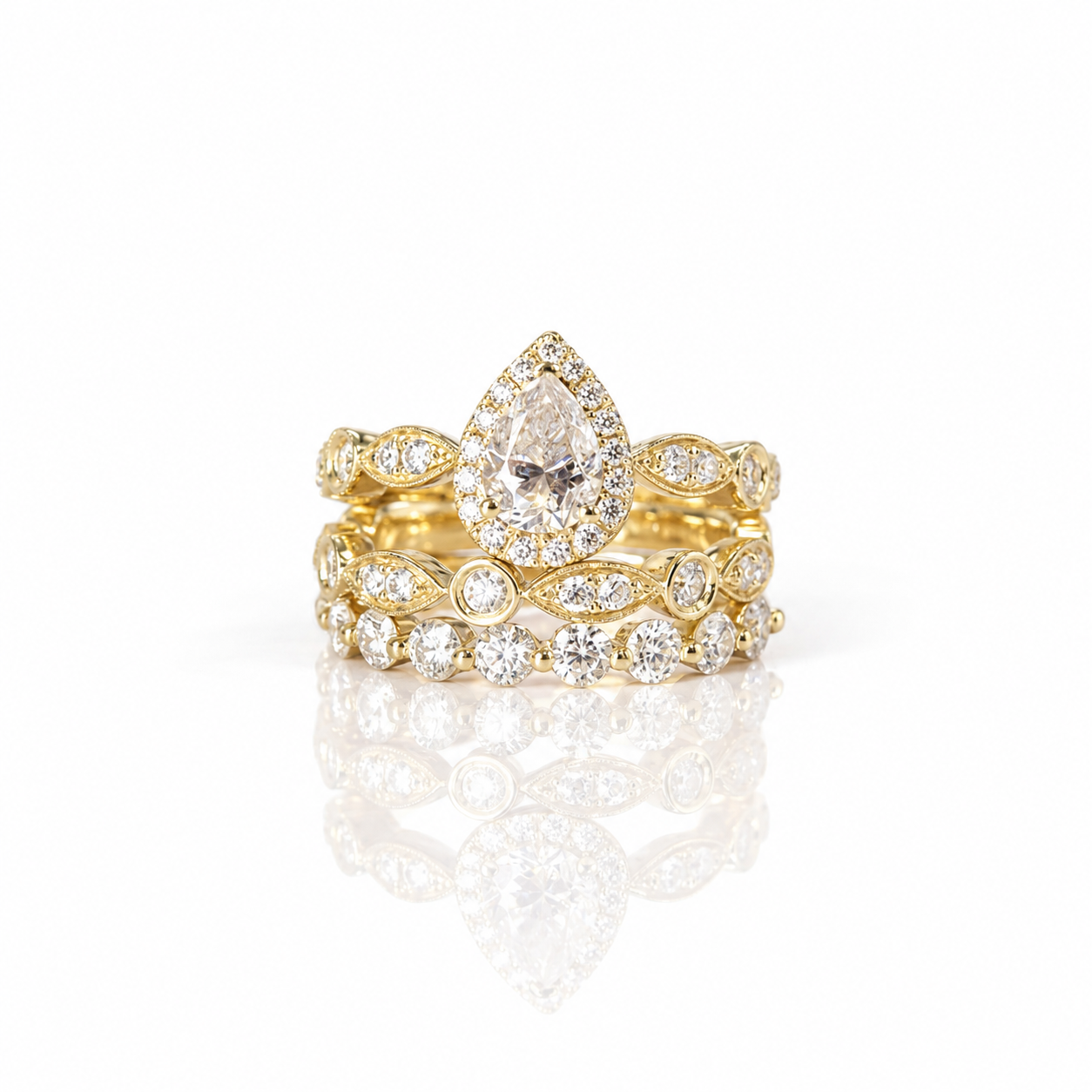 18K Yellow Gold 1.0ct Pear Cut Diamond Option Engagement Ring Set-Black Diamonds New York