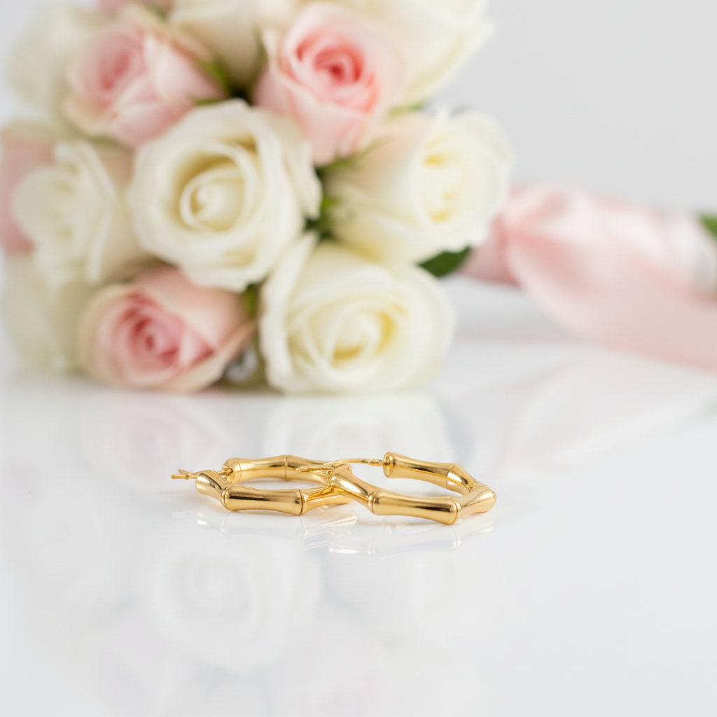 18K Yellow Gold Bamboo Knot Buckle Earrings-Black Diamonds New York
