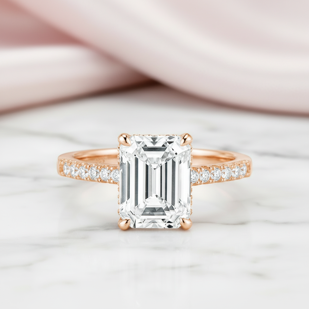 1.8Ct Emerald Cut Diamond Option Rose Gold Engagement Ring-Black Diamonds New York
