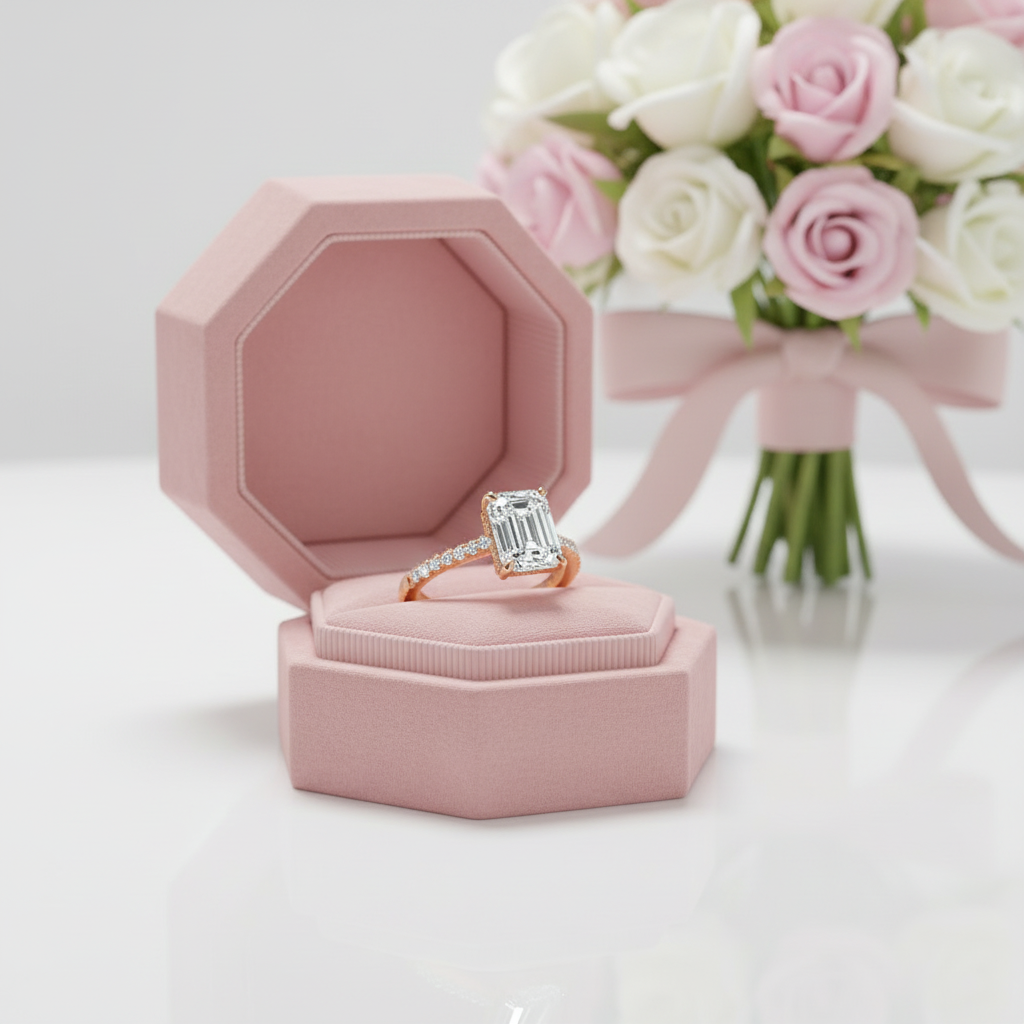 1.8Ct Emerald Cut Diamond Option Rose Gold Engagement Ring-Black Diamonds New York