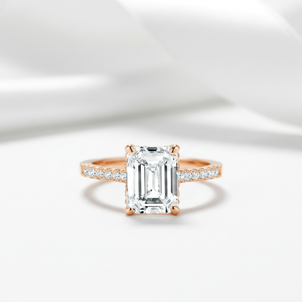 1.8Ct Emerald Cut Diamond Option Rose Gold Engagement Ring-Black Diamonds New York