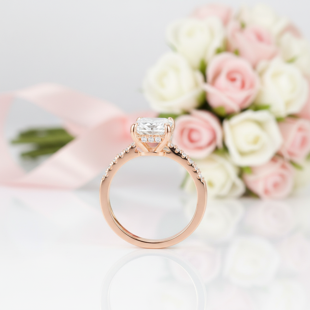 1.8Ct Emerald Cut Diamond Option Rose Gold Engagement Ring-Black Diamonds New York