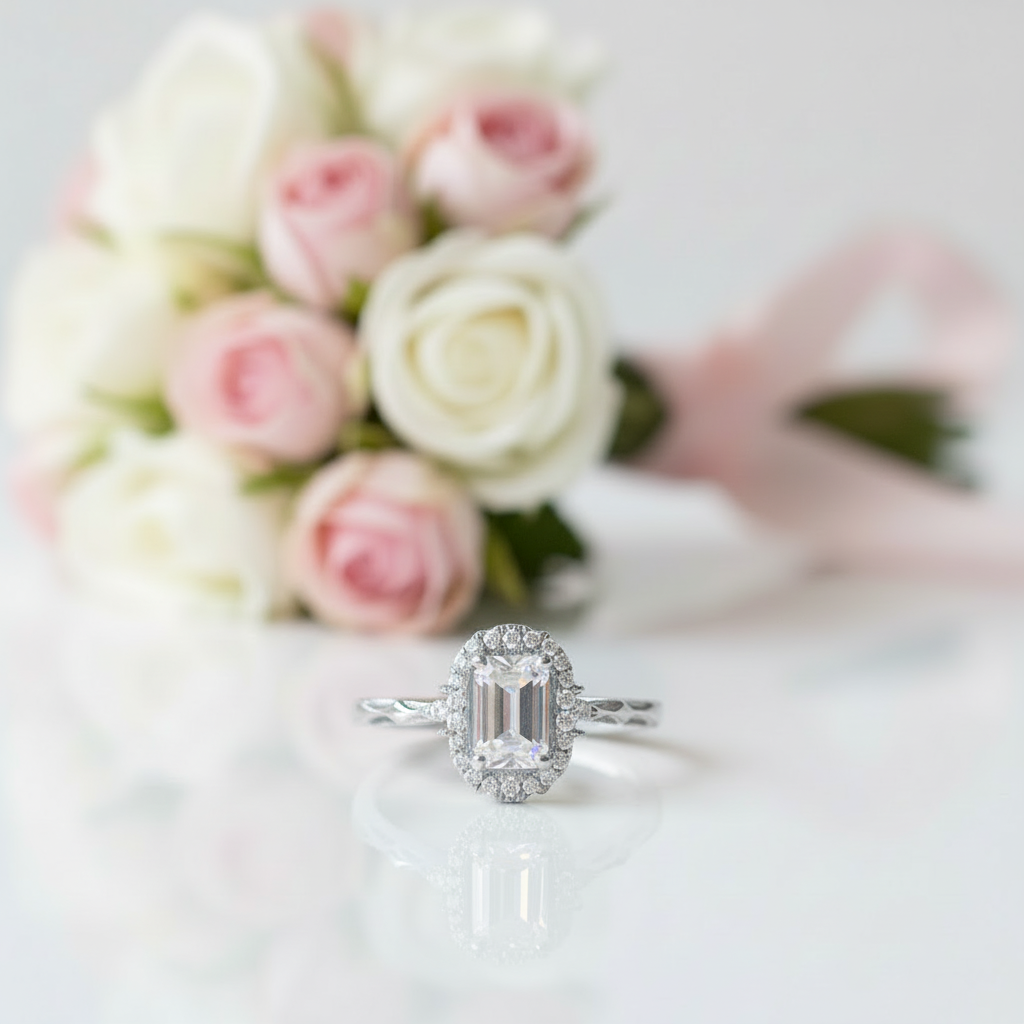 18k Art Deco Emerald Cut Diamond Option Rose Gold Engagement Ring-Black Diamonds New York
