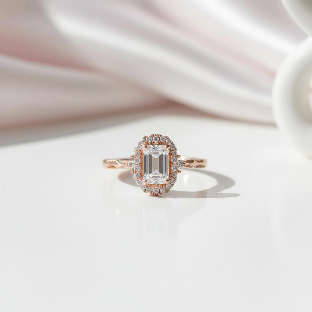 18k Art Deco Emerald Cut Diamond Option Rose Gold Engagement Ring-Black Diamonds New York