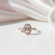 18k Art Deco Emerald Cut Diamond Option Rose Gold Engagement Ring-Black Diamonds New York