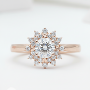 18k Art Deco Round Cut Diamond Sunflower Engagement Ring-Black Diamonds New York