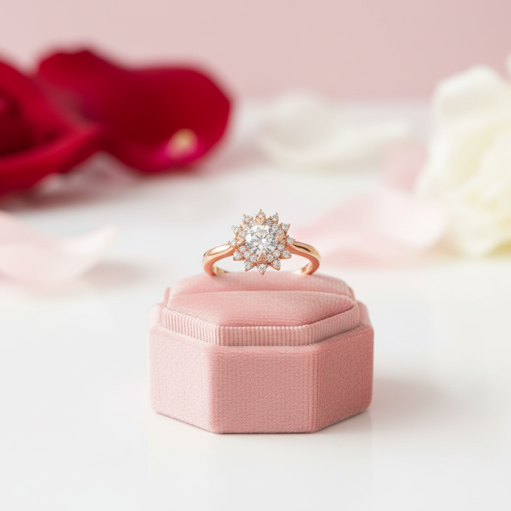 18k Art Deco Round Cut Diamond Sunflower Engagement Ring-Black Diamonds New York