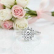 18k Art Deco Round Cut Diamond Option Sunflower Engagement Ring-Black Diamonds New York