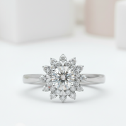 18k Art Deco Round Cut Diamond Sunflower Engagement Ring-Black Diamonds New York