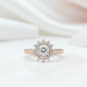 18k Art Deco Round Cut Diamond Sunflower Engagement Ring-Black Diamonds New York