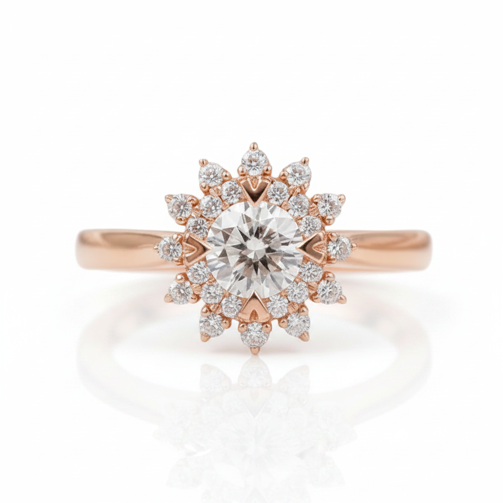 18k Art Deco Round Cut Diamond Option Sunflower Engagement Ring-Black Diamonds New York