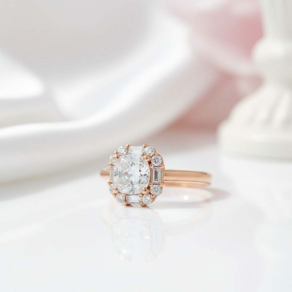 18k Cushion Cut Diamond Option Vintage Halo Engagement Ring-Black Diamonds New York