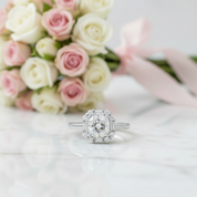 18k Cushion Cut Diamond Option Vintage Halo Engagement Ring-Black Diamonds New York
