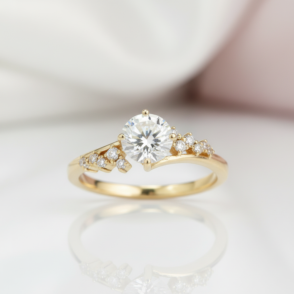 18k Dainty Round Cut Diamond Option Cluster Engagement Ring-Black Diamonds New York