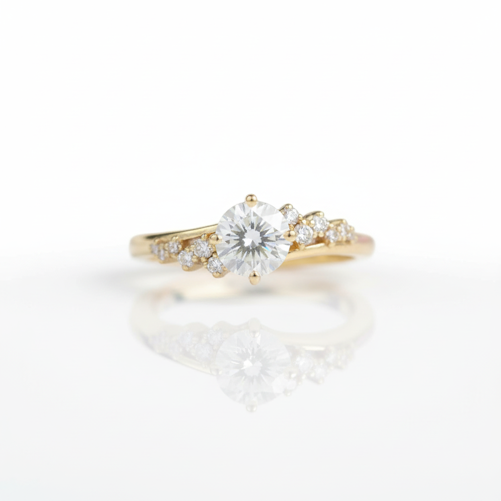 18k Dainty Round Cut Diamond Option Cluster Engagement Ring-Black Diamonds New York