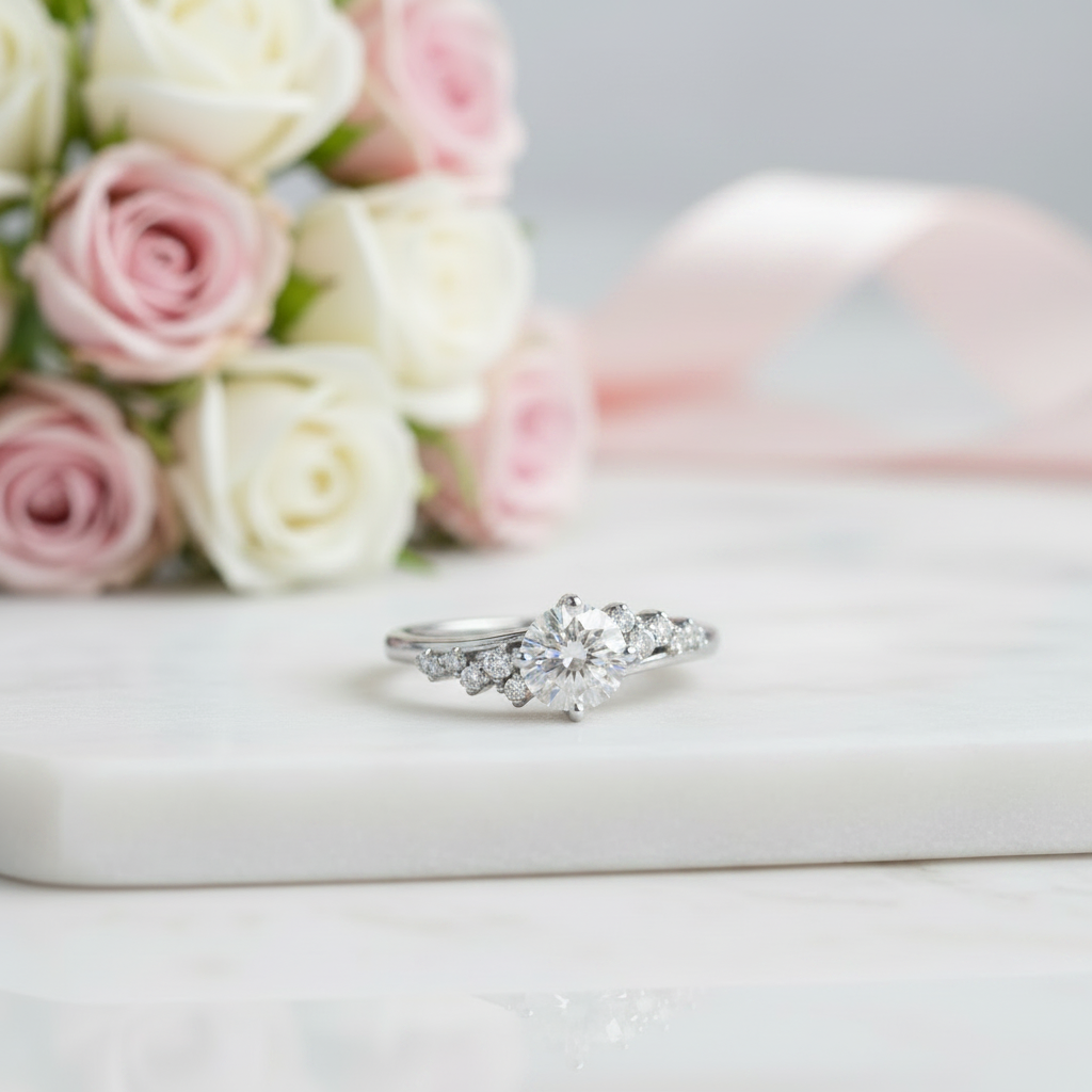 18k Dainty Round Cut Diamond Option Cluster Engagement Ring-Black Diamonds New York