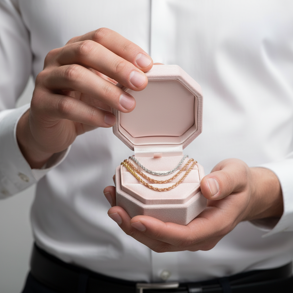 18k Gold Chopin Chain Necklace-Black Diamonds New York