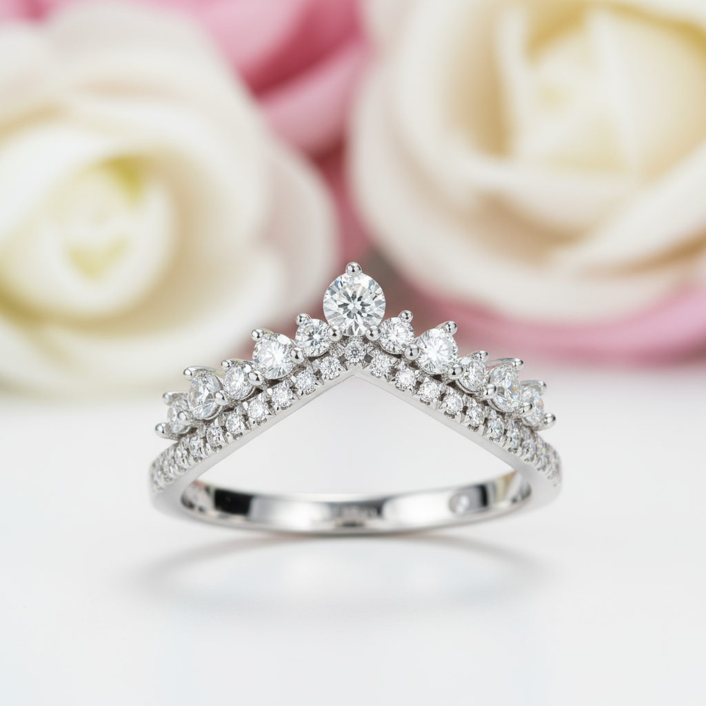 18k Gold Overlay Round Cut Diamond Wish Bone Ring Band-Black Diamonds New York