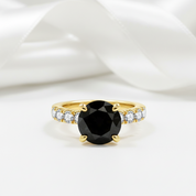18k Gold Overlay Round Cut Diamond Option Engagement Ring-Black Diamonds New York