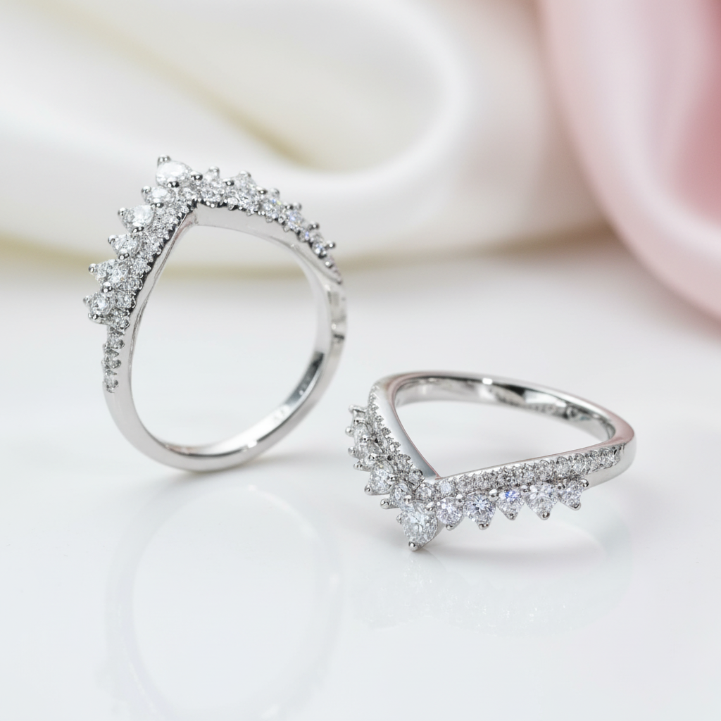 18k Gold Overlay Round Cut Diamond Option Wish Bone Ring Band-Black Diamonds New York