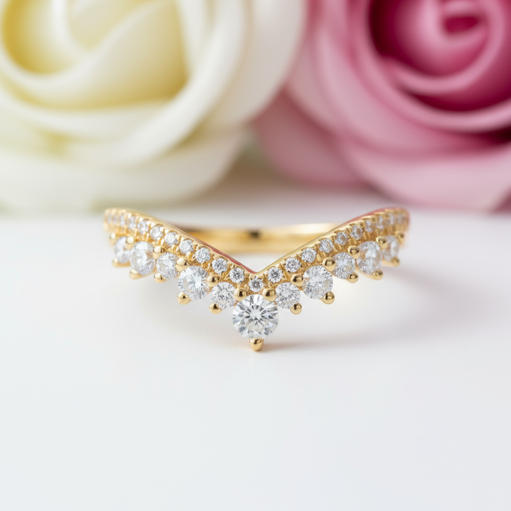 18k Gold Overlay Round Cut Diamond Wish Bone Ring Band-Black Diamonds New York