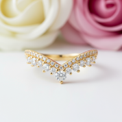 18k Gold Overlay Round Cut Diamond Wish Bone Ring Band-Black Diamonds New York