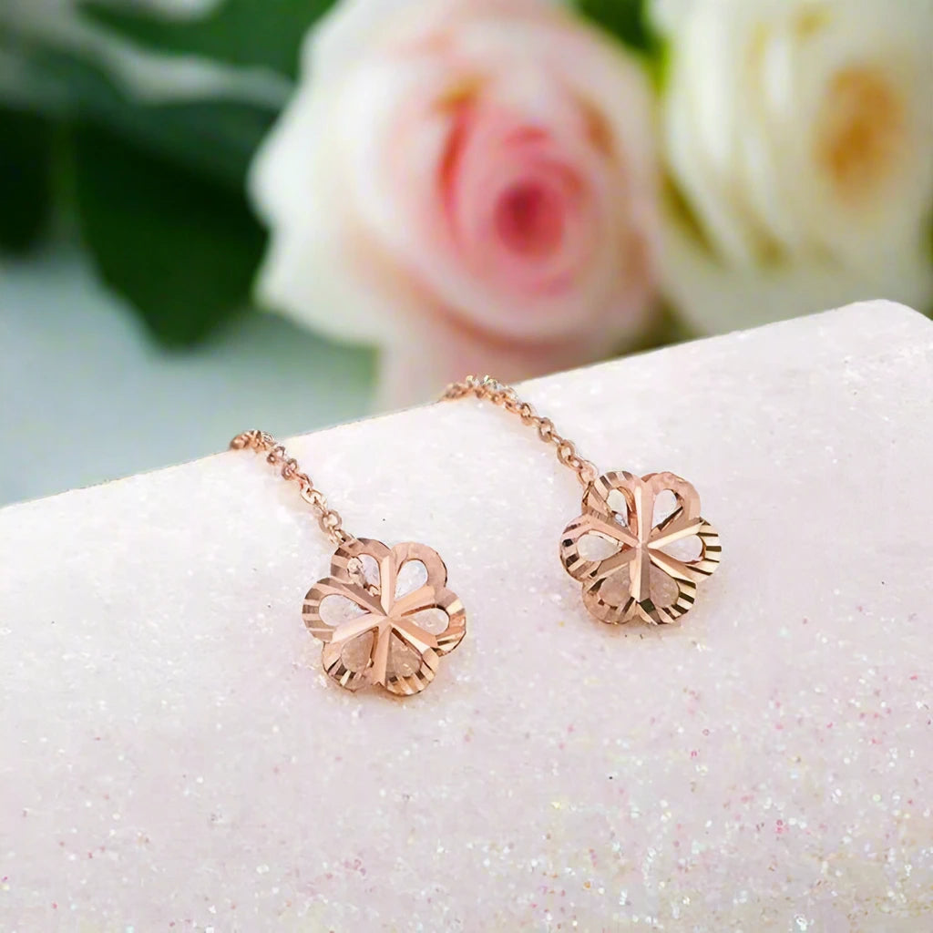 18k Gold Plum Blossom Design Tassel Earrings-Black Diamonds New York