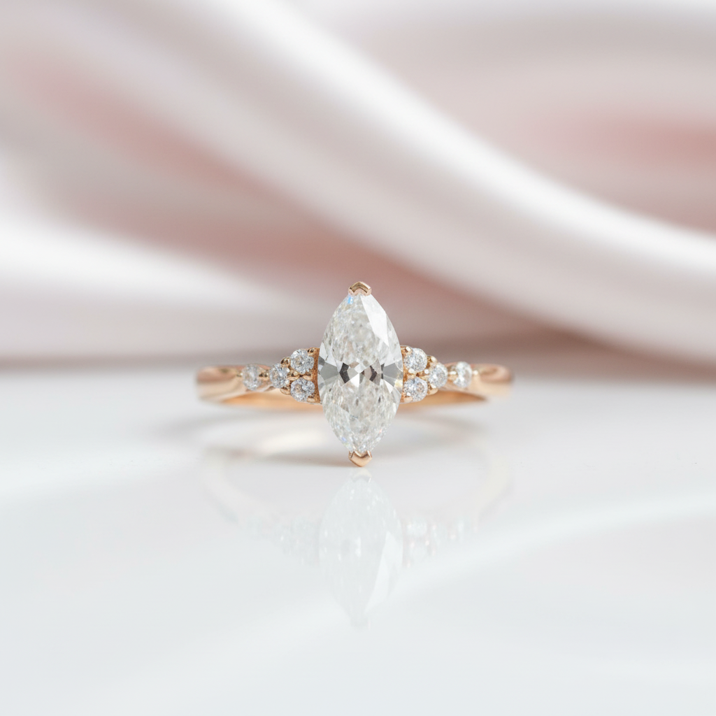 18k Marquise Cut Diamond Option Simple Design Engagement Ring-Black Diamonds New York