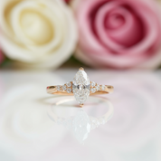 18k Marquise Cut Diamond Simple Design Engagement Ring-Black Diamonds New York