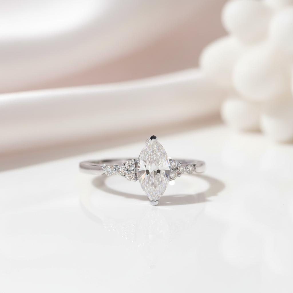 18k Marquise Cut Diamond Option Simple Design Engagement Ring-Black Diamonds New York