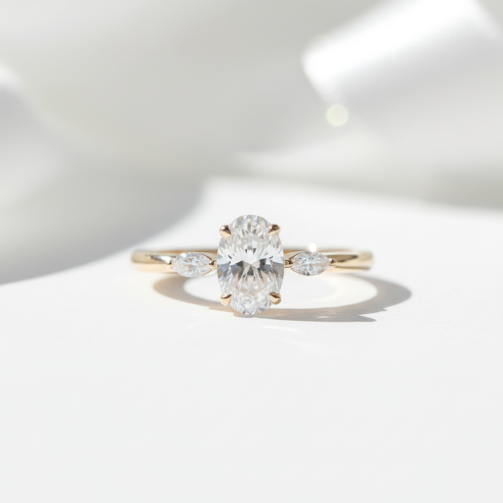 18k Oval Cut Three Stone Diamond Engagement Ring-Black Diamonds New York