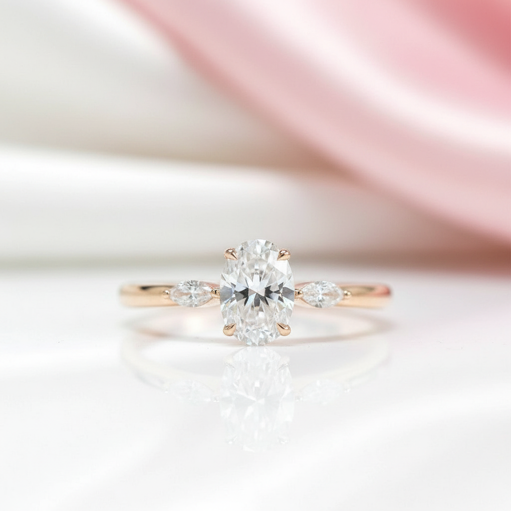 18k Oval Cut Three Stone Diamond Engagement Ring-Black Diamonds New York