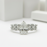 18k Pear Cut Diamond Vintage Design Engagement Ring-Black Diamonds New York