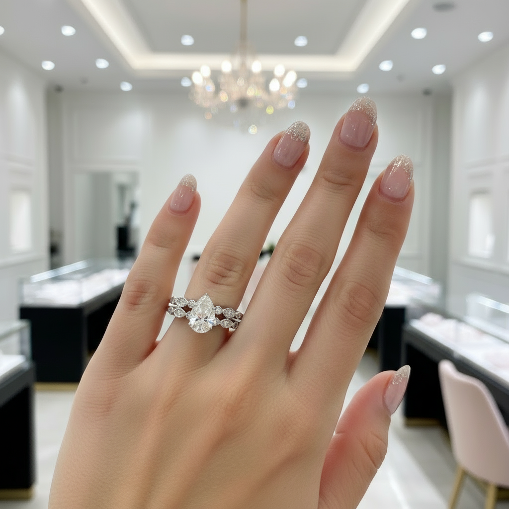 18k Pear Cut Diamond Vintage Design Engagement Ring-Black Diamonds New York