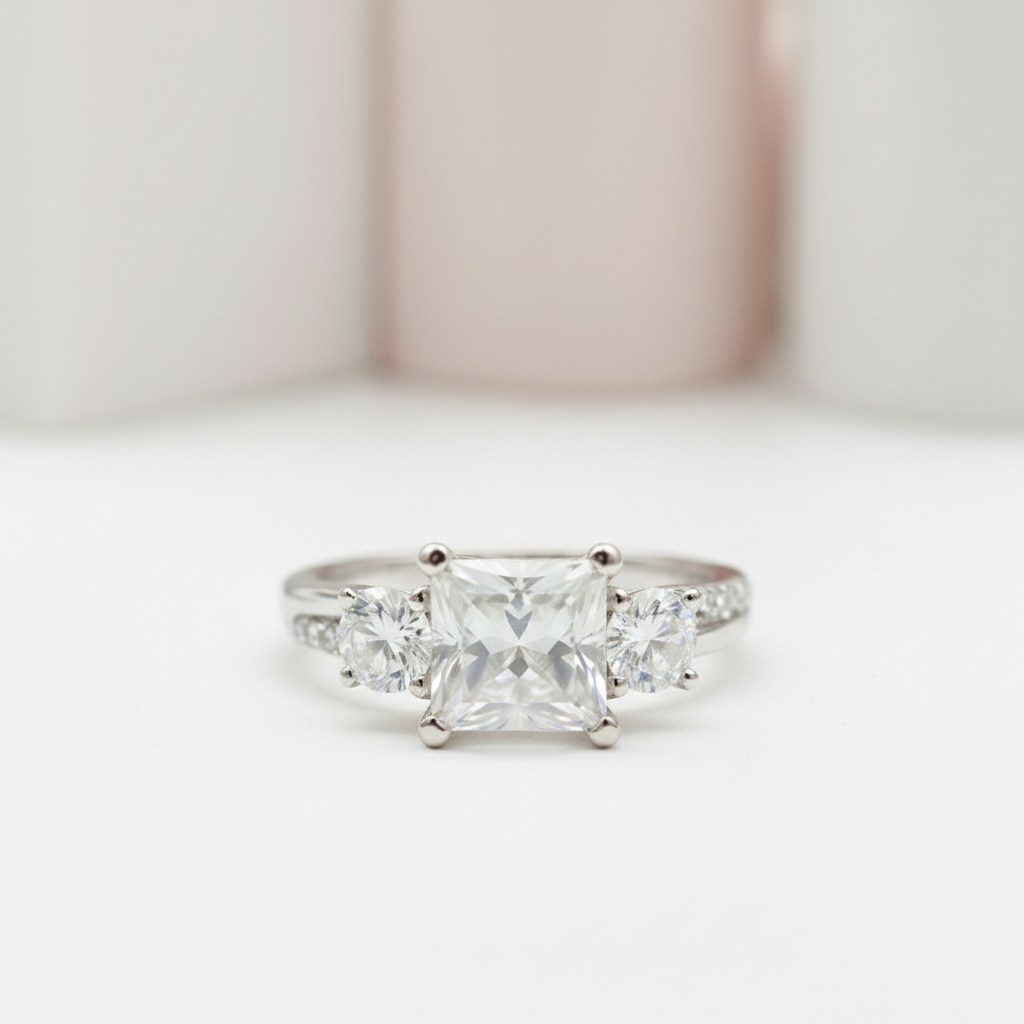 18k Princess Cut Diamond Twist Engagement Ring-Black Diamonds New York