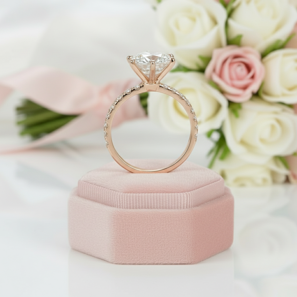 18k Rose Gold 3.0 Ct Round Diamond Option Engagement Ring-Black Diamonds New York